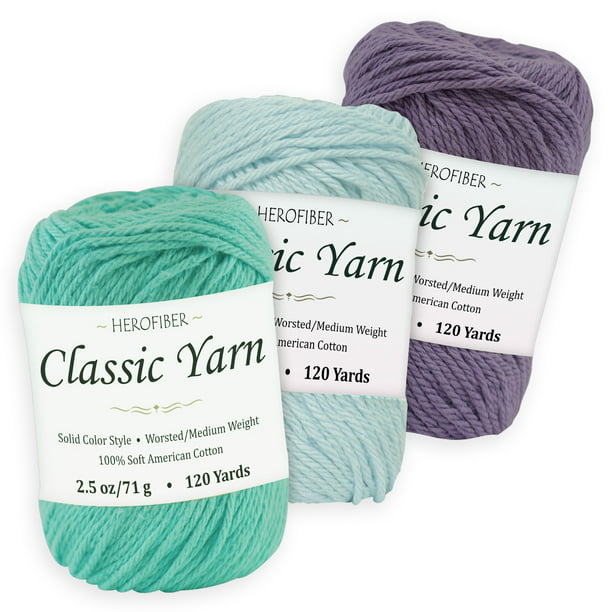 Bordeaux Red 3 Solid Colors Assortment for Knitting, WorstedMedium Weight Iris Purple | Eggshell Blue 2.5 oz Each Cotton Yarn